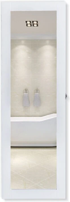 HOMCOM 2-in-1 Sieradenkast Wandspiegel Spiegelkast Sieraden Ladekast Spiegel 833-102WT -Cosmetische Kortingen Winkel 421x1200 5