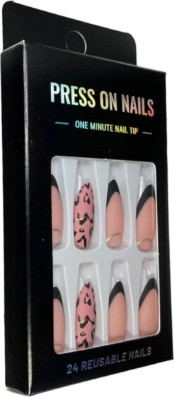 Merkloos Press On Nails - Nep Nagels - Roze Zwart - Almond - Manicure - Plak Nagels - Kunstnagels Nailart - Zelfklevend -Cosmetische Kortingen Winkel 526x1200 8