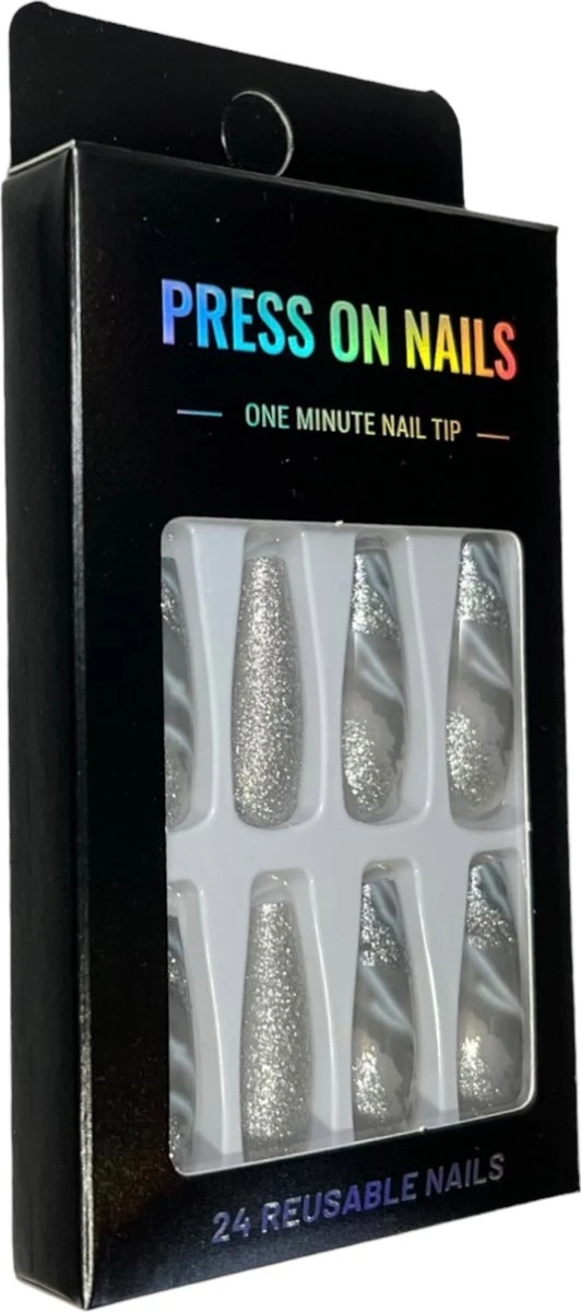 Merkloos Press On Nails - Nep Nagels - Silver - Almond - Coffin - Plak Nagels - Kunstnagels Nailart - Zelfklevend 5 Merkloos Press On Nails - Nep Nagels - Silver - Almond - Coffin - Plak Nagels - Kunstnagels Nailart - Zelfklevend - Afbeelding 3