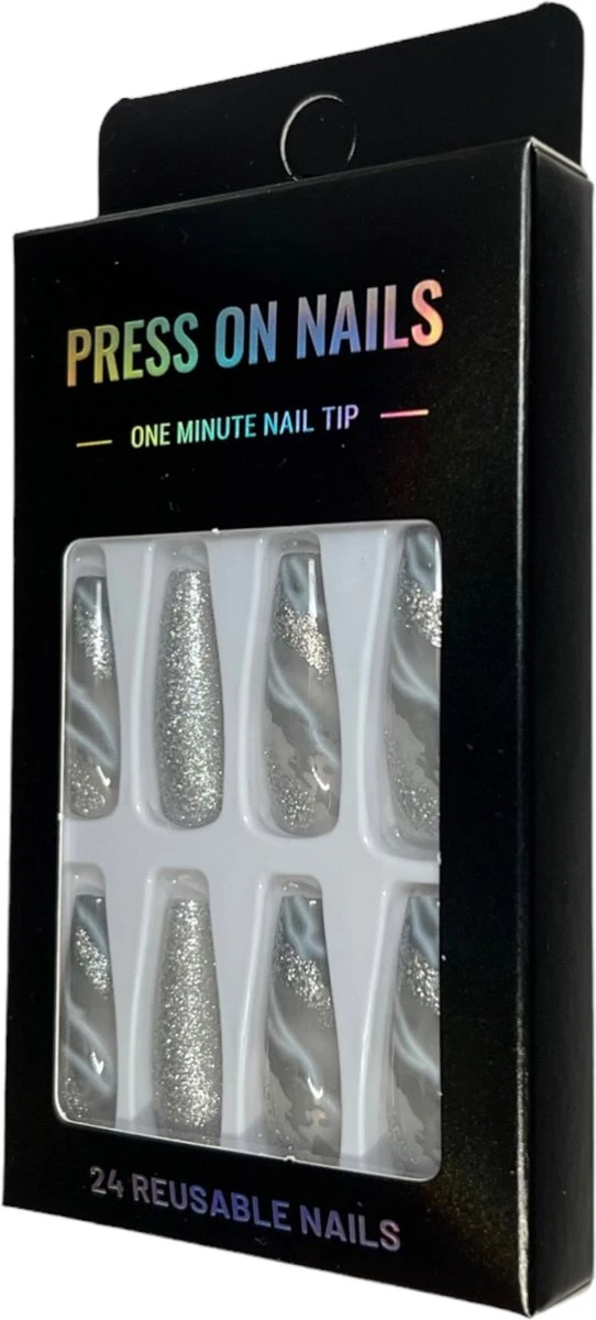 Merkloos Press On Nails - Nep Nagels - Silver - Almond - Coffin - Plak Nagels - Kunstnagels Nailart - Zelfklevend 6 Merkloos Press On Nails - Nep Nagels - Silver - Almond - Coffin - Plak Nagels - Kunstnagels Nailart - Zelfklevend - Afbeelding 4
