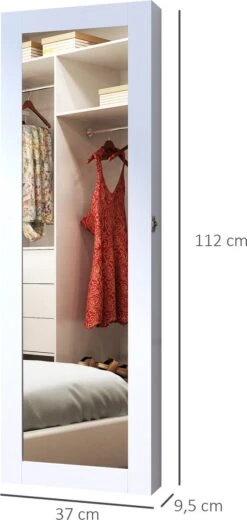 HOMCOM 2-in-1 Sieradenkast Wandspiegel Spiegelkast Sieraden Ladekast Spiegel 833-102WT -Cosmetische Kortingen Winkel 570x1200 7