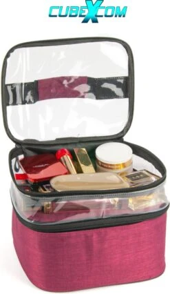 CUBEXCOM® Make Up Tasje, Make Up Koffer, Beautycase, Make Up Organizer, Make Up Tas, Toilettas Dames, Make Up Tas Organizer, Make Up Etui, Beautycase Koffer, Doorzichtige Toilettas, Transparante Toilettas, 24x18x24 CM, ROZE -Cosmetische Kortingen Winkel 695x1200 2