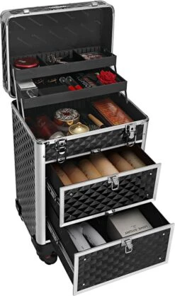 Songmics Kapperskoffer - Cosmetica Trolley - Cosmetica Koffer - Make-up Koffer - Visagie Koffer - Make Up Trolley - Op Wielen - Zwart -Cosmetische Kortingen Winkel 709x1200 6