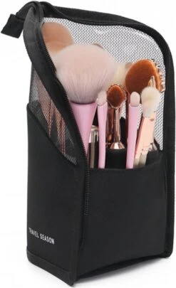 Borvat® | Make Up Organizer - Reistasje Voor Borstel/kwasten - Travel Pouch - Cosmetica - Beauty - Zwart