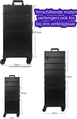 Beautycase / Beautykoffer / Trolley Voor Opbergen Van Uw Persoonlijke Verzorgingsproducten In 3 In 1 Van Aluminium - Bekleed Zwart Fluweel - 8wielen - Kapper - Tattoo - Nagel - Visagie - Make-up - Cosmetica - Schmink - Beauty Case / Beauty Koffer -Cosmetische Kortingen Winkel 777x1200 9
