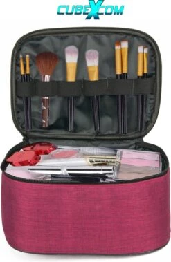 CUBEXCOM® Make Up Tasje, Make Up Koffer, Beautycase, Make Up Organizer, Make Up Tas, Toilettas Dames, Make Up Tas Organizer, Make Up Etui, Beautycase Koffer, Doorzichtige Toilettas, Transparante Toilettas, 24x18x24 CM, ROZE -Cosmetische Kortingen Winkel 782x1200 3