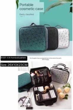 Merkloos Beautycase Groen Met Lijnen - Make Up Koffer Dames – Makeup Organizer – Tas Voor Cosmetica – Reis Toilettas – Groen Met Lijnen -Cosmetische Kortingen Winkel 795x1200 3