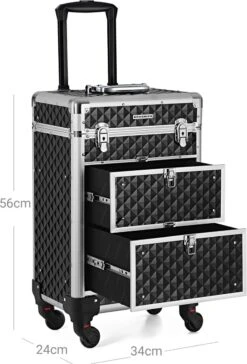 Songmics Kapperskoffer - Cosmetica Trolley - Cosmetica Koffer - Make-up Koffer - Visagie Koffer - Make Up Trolley - Op Wielen - Zwart -Cosmetische Kortingen Winkel 814x1200 6