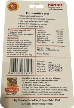 GoodUse Export Mumtaz Herbal Kajal Stick 1 Stuks - Zwarte Eyeliner - Kajal Oogpotlood Zwart - Make Up - Kohl Kajal - Gevoelige Ogen - Amandelolie - Natuurlijk -Cosmetische Kortingen Winkel 820x1200 5