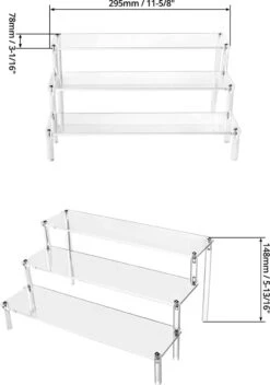 QWORK 3-laags Acryl Displaystandaard, Transparant Acryl Display Riser Plank Voor Figuren, Sieraden, Cupcake, Lippenstift, Nagellak, Kruiden, 30x21x15cm -Cosmetische Kortingen Winkel 843x1200 3