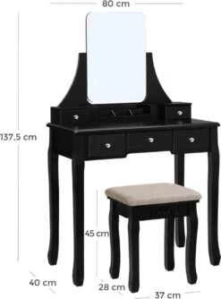 Merkloos Kaptafel, Kaptafel Met Grote Spiegel Zonder Frame, Toilettafel, Kaptafel, Voor Make-up, Gewatteerde Kruk, 5 Laden, Verplaatsbare Opbergdoos, Zwart RDT25BK 17 Merkloos Kaptafel, Kaptafel Met Grote Spiegel Zonder Frame, Toilettafel, Kaptafel, Voor Make-up, Gewatteerde Kruk, 5 Laden, Verplaatsbare Opbergdoos, Zwart RDT25BK -Cosmetische Kortingen Winkel 888x1200 3