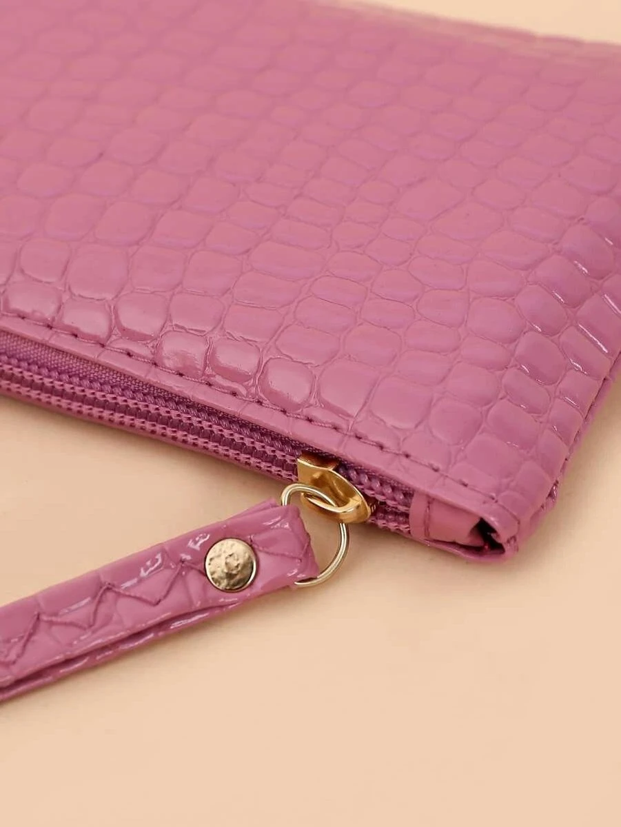 Handtas Mini - Make-up Tasje - Roze - Rechthoekig - Krokodillen Print 6 Handtas Mini - Make-up Tasje - Roze - Rechthoekig - Krokodillen Print - Afbeelding 4