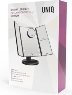 UNIQ Trifold Make Up Spiegel Met LED Verlichting En 2 Vergrootspiegels - Staande Spiegel - 21 LED-lampjes - Op Batterijen En USB (kabel Incl) - Zwart -Cosmetische Kortingen Winkel 912x1200 7