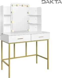 Dakta ® Luxe Make-Up Tafel Met Spiegel Met Verlichting | 2 Lades | Wit En Goud | Kaptafel -Cosmetische Kortingen Winkel 956x1200 8