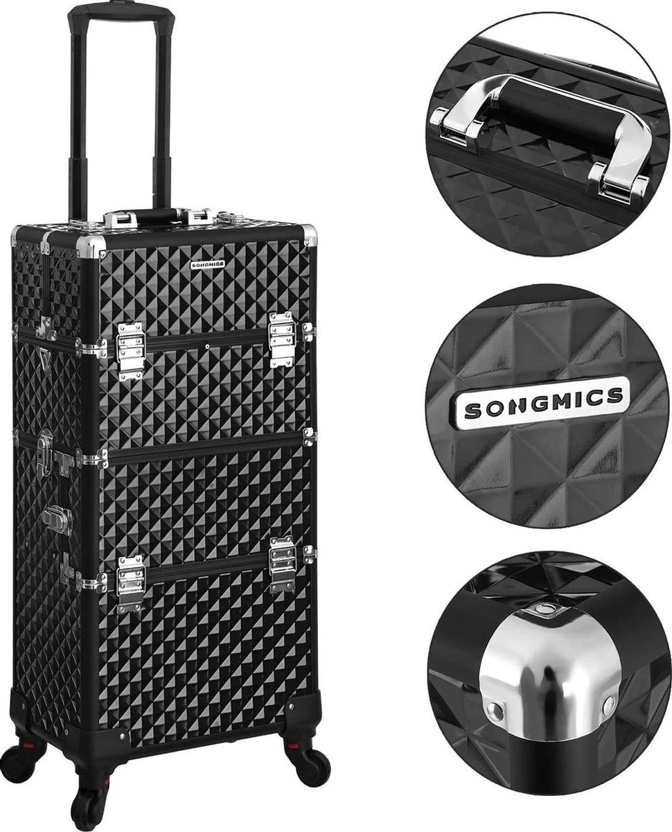 Merkloos Trolley, Make-up Koffer, Cosmetische Koffer, Voor Nageldesign, Make-up Organizer, Koffer Met Draagtas, Zwart JHZ04B 9 Merkloos Trolley, Make-up Koffer, Cosmetische Koffer, Voor Nageldesign, Make-up Organizer, Koffer Met Draagtas, Zwart JHZ04B - Afbeelding 7