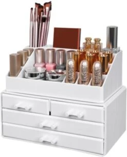 Nancy's Cutler Make-Up Organizer - Make-Up Opslag - 4 Lades - Open Vakken - Wit - Acryl - 24 X 13.5 X 18.5 Cm -Cosmetische Kortingen Winkel 971x1200 5