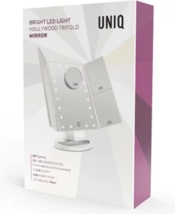 UNIQ Trifold Make Up Spiegel Met LED Verlichting En 2 Vergrootspiegels - Staande Spiegel - 21 LED-lampjes - Op Batterijen En USB (kabel Incl) - Wit -Cosmetische Kortingen Winkel 983x1200 5