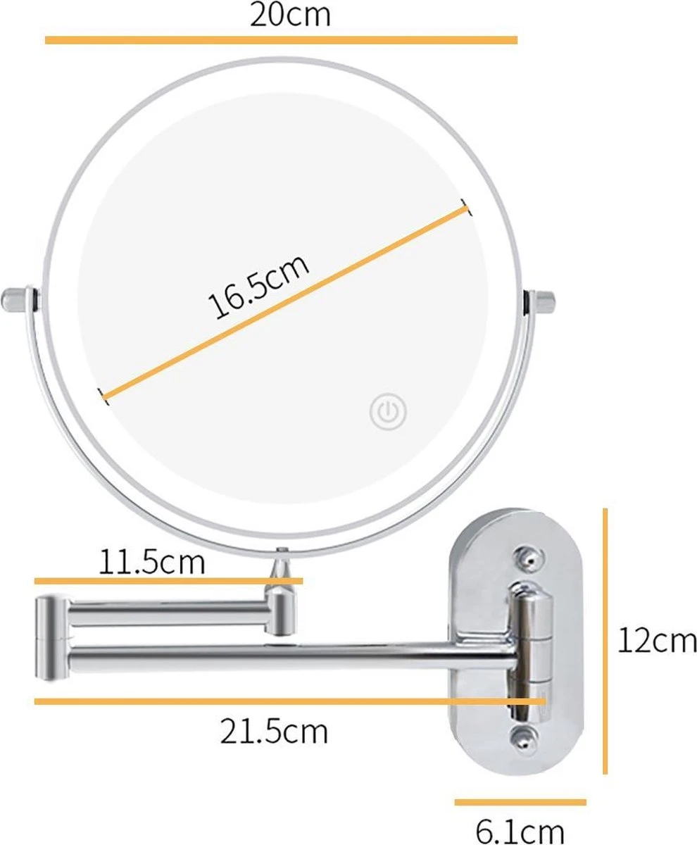 360° Draaibaar LED Scheerspiegel Met 5X Vergroting - 3 Lichtstanden - Dimstanden - Badkamerspiegel Met Natuurlijk Licht - Make-up Spiegel - Draadloos - Werkt Op Batterijen 11 360° Draaibaar LED Scheerspiegel Met 5X Vergroting - 3 Lichtstanden - Dimstanden - Badkamerspiegel Met Natuurlijk Licht - Make-up Spiegel - Draadloos - Werkt Op Batterijen - Afbeelding 9