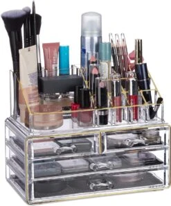 Relaxdays Make-up Organizer - Tweedelig - Cosmetica Opbergdoos + Lippenstift Houder - Zwart -Cosmetische Kortingen Winkel 997x1200 7